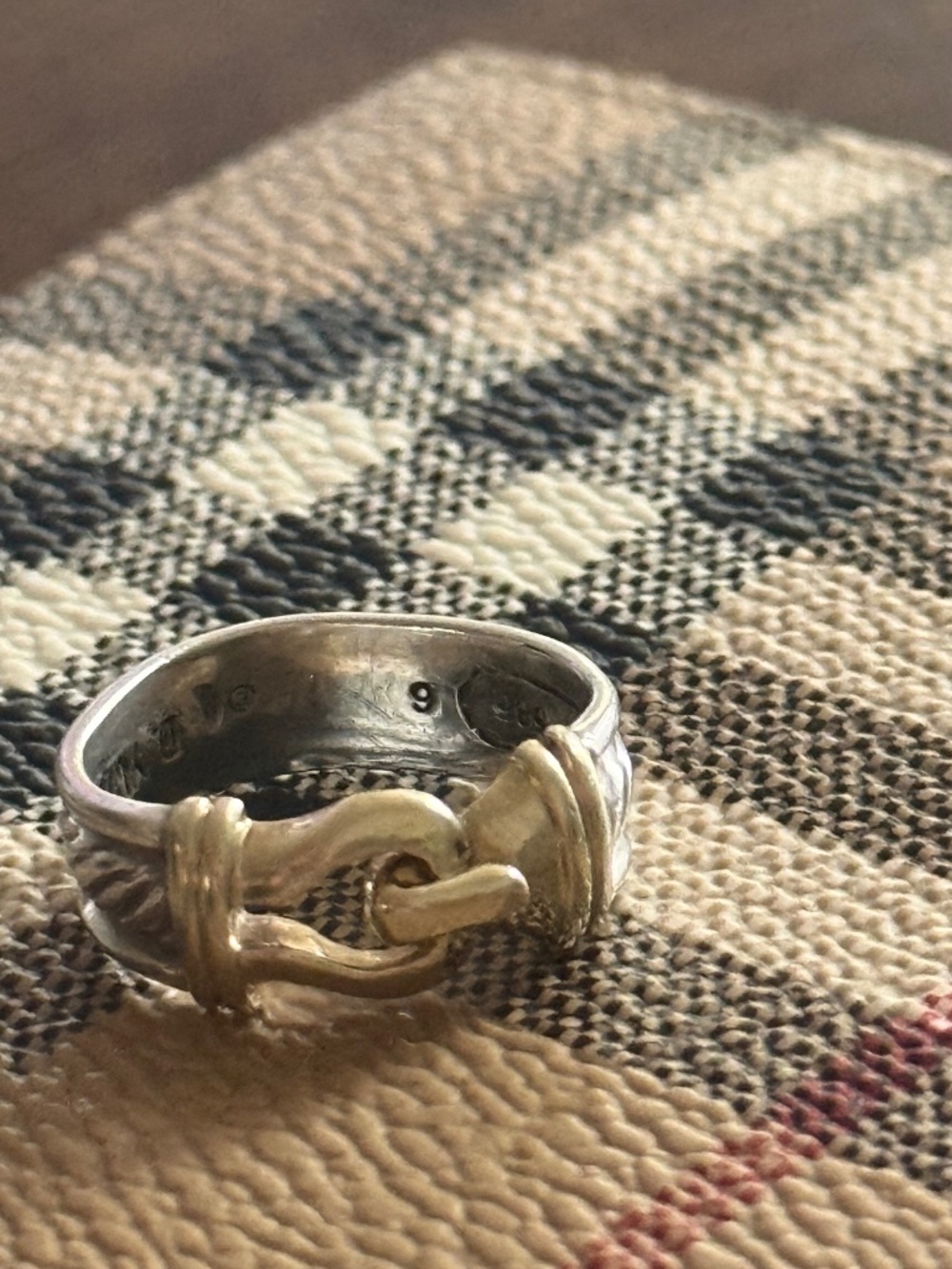 Vintage Sterling Silver & 14k Yellow Gold Buckle Ring, Size 6